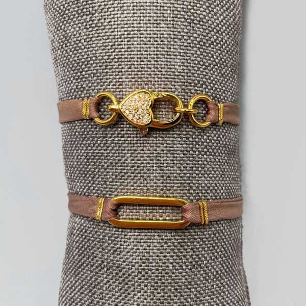Bracciali con Elementi in Ottone e Nastrino di Seta